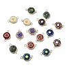 Handmade Millefiori Lampwork Flat Round Connector Charms LAMP-D002-02B-G-1