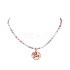 Flower Alloy Enamel Pendant Glass Seed Beaded Necklaces for Women NJEW-JN05550-02-1