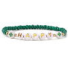 Word Happy & Flat Round with Heart Resin & Acrylic Beads Stretch Bracelets for Women BK9964-23-1