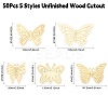 50Pcs 5 Styles Unfinished Wood Cutout AJEW-CJ0001-42-2