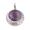 Natural Amethyst Pendants with Hollow Platinum Brass Findings G-P448-A18-P-2