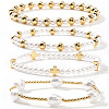 4Pcs 4 Styles Elegant Imitation Pearl & Brass Beads Stretch Bracelets for Women YV1811-1-5