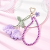 Handmade Cotton Yarn Crochet Lily of the Valley & Glass Pearl Round Bead Pendant Decorations HJEW-JM04389-01-2