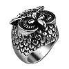 Punk Rock Style Unisex 316L Surgical Stainless Steel Owl Wide Band Rings RJEW-BB06700-11-2