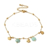 Summer Beach Nuggets Natural Amazonite & Ion Plating(IP) 304 Stainless Steel Charm Anklets for Women BJEW-P326-05B-G-1
