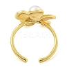 Flower ABS Plastic Imitation Pearl Beaded Open Cuff Ring RJEW-P106-01G-3