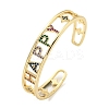 Word Happy Brass Micro Pave Colorful Cubic Zirconia Open Cuff Bangles for Women BJEW-Z062-21G-1