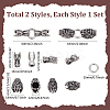 2 Sets 2 Styles Tibetan Style 304 Stainless Steel Spring Gate Rings FIND-PH0025-51B-2