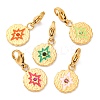 Flat Round with Star 304 Stainless Steel Rhinestone & Enamel Pendant Decorations STAS-I331-08G-1