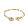 Green & Clear Cubic Zirconia Snake Open Cuff Bangles BJEW-A131-01G-1