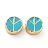 Flat Round with Peace Sign Brass Enamel Beads KK-G419-05G-06-2