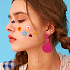 3 Pairs 3 Colors Raffia Grass Flat Round Dangle Stud Earrings EJEW-AN0002-44-5