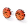 Sport Balls Glass & 304 Stainless Steel Stud Earrings for Women EJEW-H005-01P-03-1