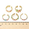 5Pcs Adjustable 304 Stainless Steel Enamel Cuff Rings for Women RJEW-V004-08G-3