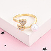 Brass Micro Pave Clear Cubic Zirconia Cuff Rings for Women KK-T074-02G-1