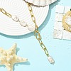 Adjustable 304 Stainless Steel Paperclip Chain Natural Baroque Keshi Pearl Rectangle Y Necklaces NJEW-JN06020-1