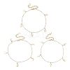 3Pcs 3 Styles Round ABS Imitation Pearl Beads & 304 Stainless Steel Link Chain Moon Star Cross Tassel Anklets for Women AJEW-AN00738-2