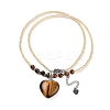 Natural Tiger Eye Heart Pendant Necklaces NJEW-G143-02B-2