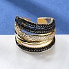 Rack Plating Brass Multi Line Open Cuff Ring RJEW-C065-01G-1