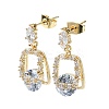Rectangle Brass Micro Pave Cubic Zirconia Dangle Stud Earrings EJEW-D098-15G-1