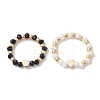 Glass Stretch Rings with Golden Plated Heart Brass Beads RJEW-JR00660-01-1