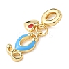 Brass Deep Sky Blue and Red Enamel European Dangle Charms KK-D502-01G-2