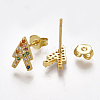 Brass Micro Pave Cubic Zirconia(Random Mixed Color) Ear Studs EJEW-S201-89-2
