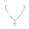 Flower Glass Seed Bead & Shell Pearl Pendant Necklaces NJEW-JN04740-1