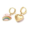 Heart with Rainbow Real 18K Gold Plated Brass Dangle Hoop Earrings EJEW-L268-042G-01-2