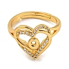 Heart with Letter Rack Plating Brass Micro Pave Clear Cubic Zirconia Adjustable Rings for Women RJEW-I105-01G-O-2