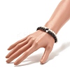 2Pcs 2 Style Natural Lava Rock(Dyed) Round Beaded Stretch Bracelets Set with Heart BJEW-JB07579-3