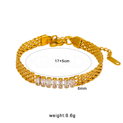 304 Stainless Steel Pave Rectangle Clear Cubic Zirconia Mesh Chain Bracelets for Women WGF3F06-01-1