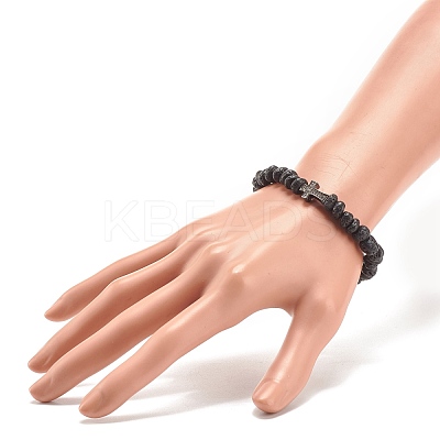 Natural Lava Rock Beaded Stretch Bracelet BJEW-JB08294-01-1
