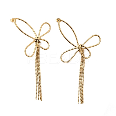 304 Stainless Steel Butterfly Tassel Stud Earrings EJEW-B151-02-1