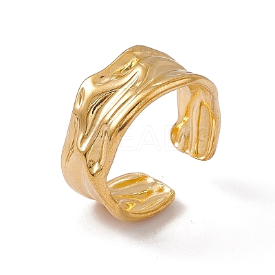 Ion Plating(IP) 304 Stainless Steel Twist Wave Open Cuff Ring for Women RJEW-C045-22G-1
