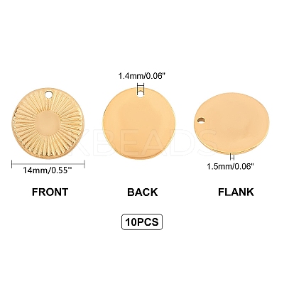 Textured Flat Round 304 Stainless Steel Pendants STAS-UN0013-43G-1