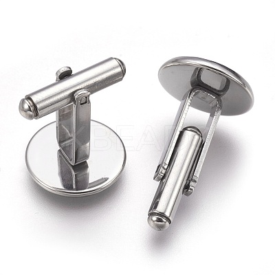 Tarnish Resistant Flat Round Stainless Steel Cuffinks STAS-P207-08P-D-1