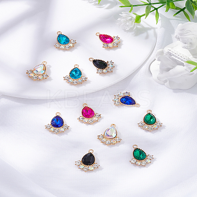 12Pcs 6 Colors Glass Rhinestone Pendants FIND-LP0004-18-1