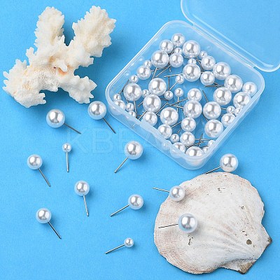 60Pcs 3 Size Grade A Plastic Imitation Pearl Stud Earrings for Women EJEW-YW0001-09-1