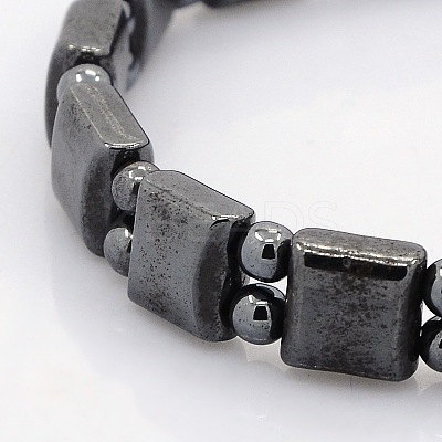 Synthetic Magnetic Hematite Square and Round Beads Stretch Bracelets for Valentine's Day Gift BJEW-M066-13-1