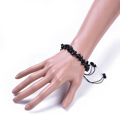 Adjustable Natural Obsidian Chip Beads Braided Bead Bracelets BJEW-JB04392-03-1
