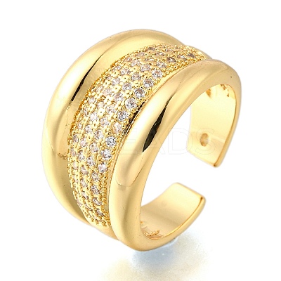 Brass Micro Pave Cubic Zirconia Adjustable Open Cuff Rings for Women RJEW-K292-03G-1