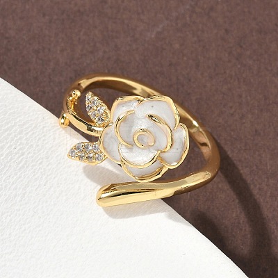 Flower Brass Micro Pave Cubic Zirconia Cuff Rings RJEW-A069-02B-01G-1