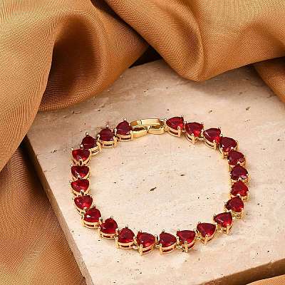 Brass Micro Pave Red Cubic Zirconia Link Chain Bracelets for Women BJEW-M047-01A-1