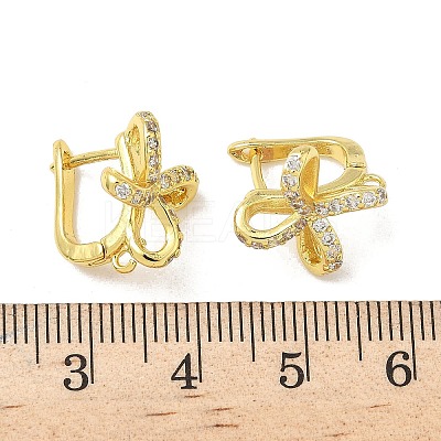 Brass Micro Pave Clear Cubic Zirconia Bowknot Hoop Earring Findings KK-G536-12G-1