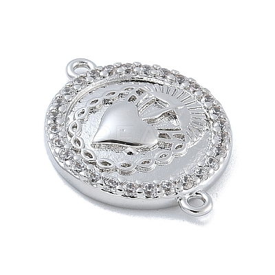 Rack Plating Brass Micro Pave Clear Cubic Zirconia Sacred Heart of Jesus Connector Charms KK-A234-065P-1