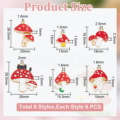 36Pcs 6 Styles Autumn Theme Alloy Enamel Pendants ENAM-HY0003-07-1