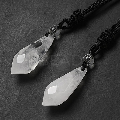 Cone Natural Quartz Crystal Pendant Necklace with Nylon Rope for Women G-H286-08D-1