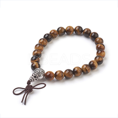 Natural Round Tiger Eye Stretch Bracelets BJEW-JB03845-05-1
