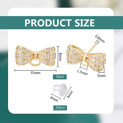 4 Pairs Rack Plating Brass Micro Pave Cubic Zirconia Bowkont Earring Findings KK-BC0013-71G-1